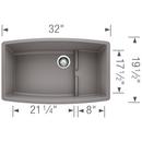 BLANCO Metallic Grey 32 x 19-1/2 in. No Hole Composite Double Bowl Undermount Kitchen Sink 