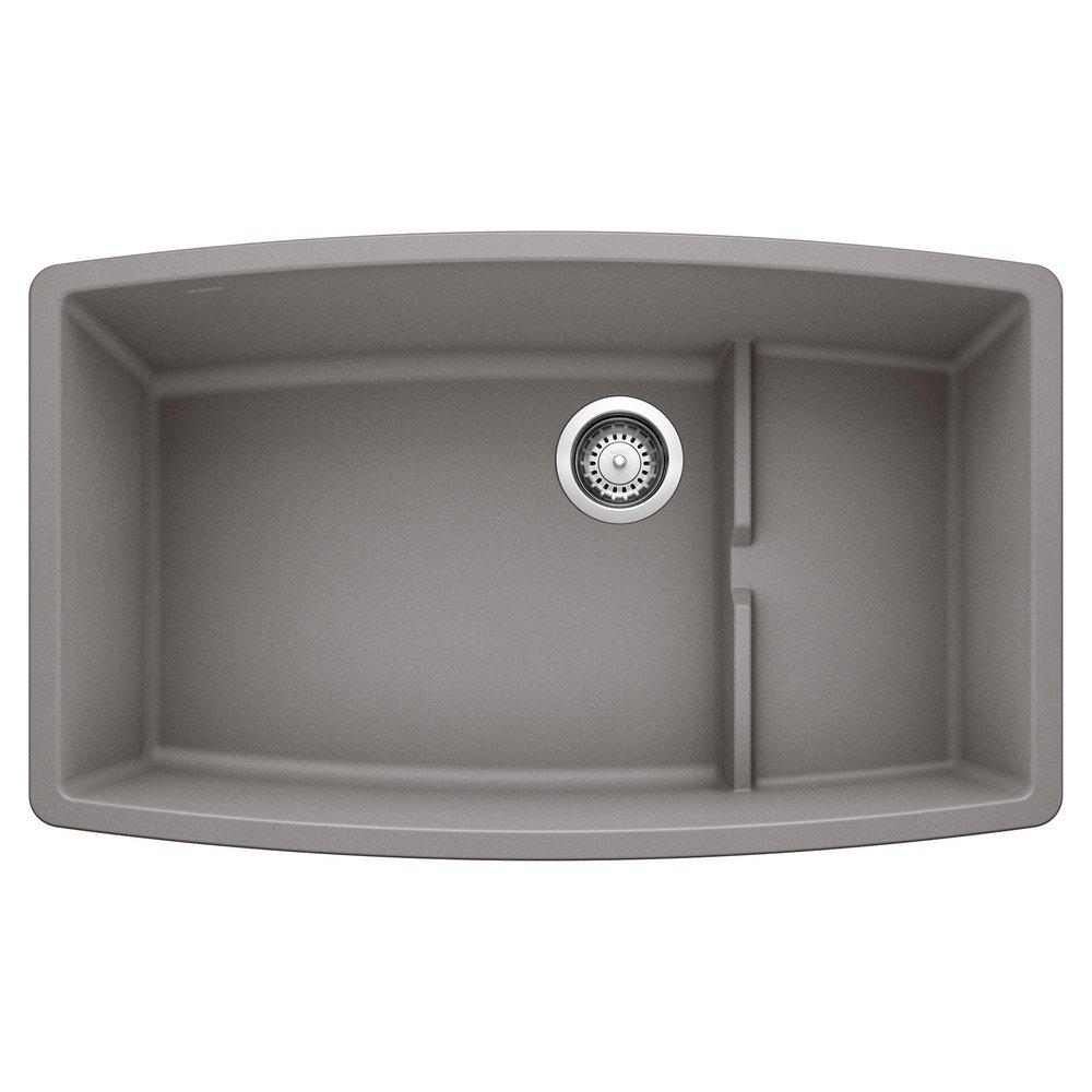 BLANCO Metallic Grey 32 x 19-1/2 in. No Hole Composite Double Bowl Undermount Kitchen Sink 