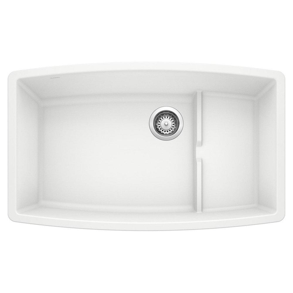 BLANCO White 32 x 19-1/2 in. No Hole Composite Double Bowl Undermount Kitchen Sink 