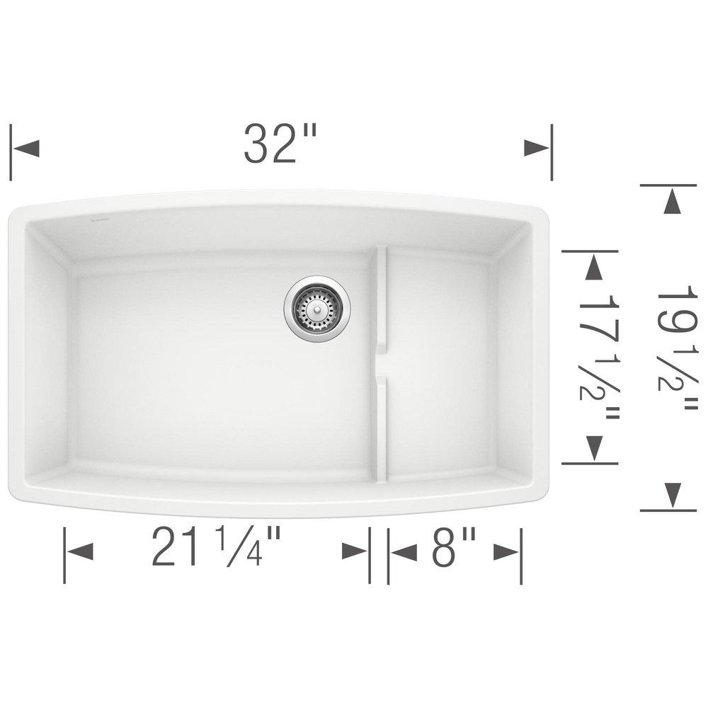 BLANCO White 32 x 19-1/2 in. No Hole Composite Double Bowl Undermount Kitchen Sink 