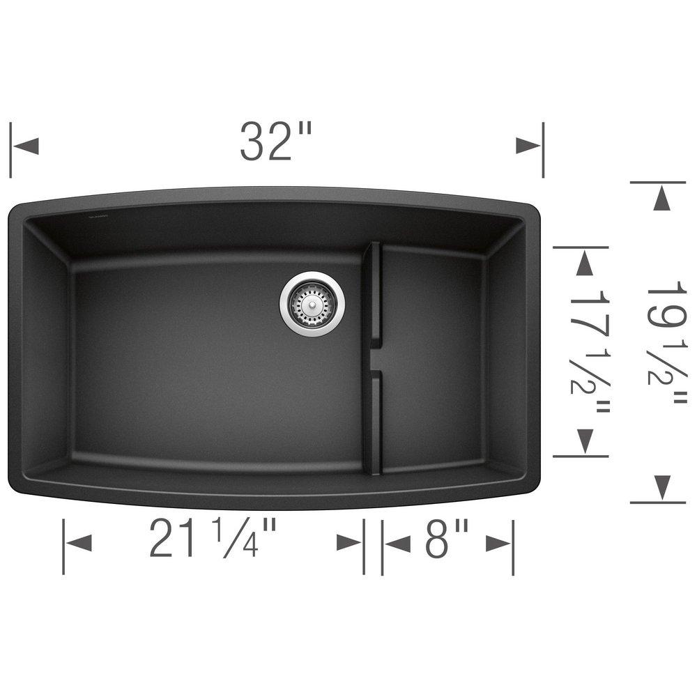 BLANCO Anthracite 32 x 19-1/2 in. No Hole Composite Double Bowl Undermount Kitchen Sink 