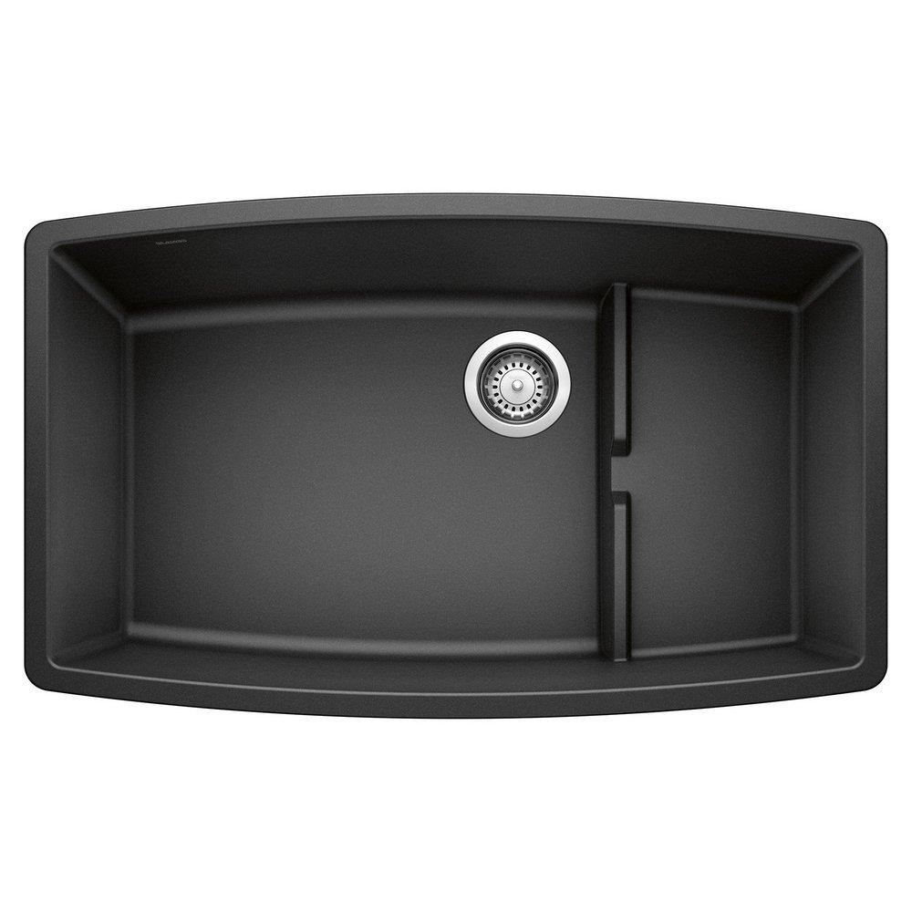 BLANCO Anthracite 32 x 19-1/2 in. No Hole Composite Double Bowl Undermount Kitchen Sink 