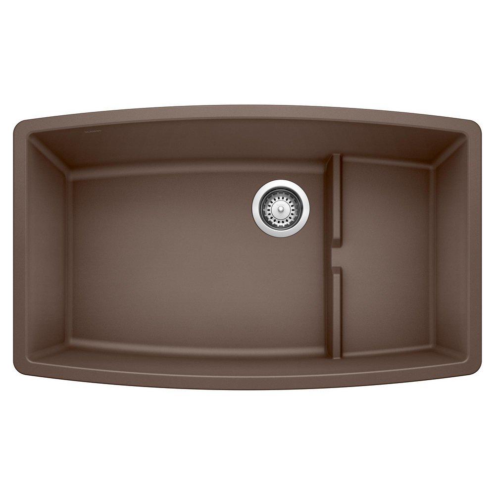 BLANCO Cafe Brown 32 x 19-1/2 in. No Hole Composite Double Bowl Undermount Kitchen Sink 