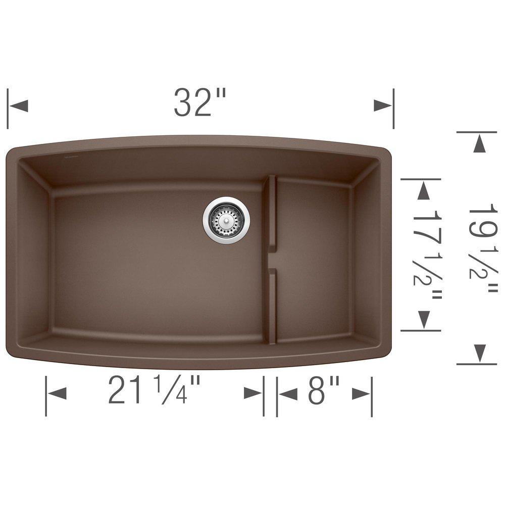 BLANCO Cafe Brown 32 x 19-1/2 in. No Hole Composite Double Bowl Undermount Kitchen Sink 