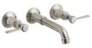 Double Lever Handle Wall Mount Bathroom Sink Faucet in Brushed Nickel
