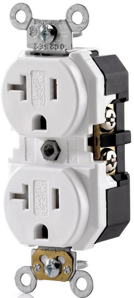 LEVITON White 20A Tamper Resistant Duplex Receptacle 