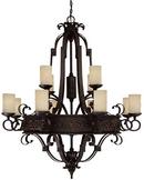 60W 12-Light Medium Incandescent Chandelier in Rustic Iron with Rust Scavo Glass Shade