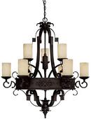 60W 9-Light Medium Incandescent Chandelier in Rustic Iron with Rust Scavo Glass Shade