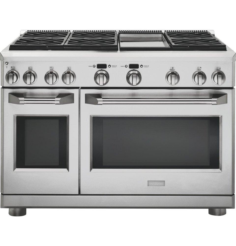Monogram&reg; Stainless Steel 47-7/8 in. Natural Gas Dual Fuel 6-Burner Sealed Freestanding Range 
