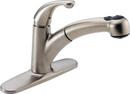 1.8 gpm Single Lever Handle Deckmount Kitchen Sink Faucet 120 Degree Swivel Pull-Out Spout 3/8 in. Compression Connection in Brilliance Stainless