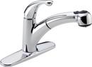 1.8 gpm Single Lever Handle Deckmount Kitchen Sink Faucet 120 Degree Swivel Pull-Out Spout 3/8 in. Compression Connection in Polished Chrome