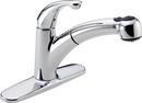 Delta Faucet Polished Chrome 1.8 gpm Single Lever Handle Deckmount Kitchen Sink Faucet 120 Degree Swivel Pull-Out Spout 3/8 in. Compression Connection 