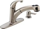 1.8 gpm Single Lever Handle Deckmount Kitchen Sink Faucet 120 Degree Swivel Pull-Out Spout Compression Connection in Brilliance Stainless