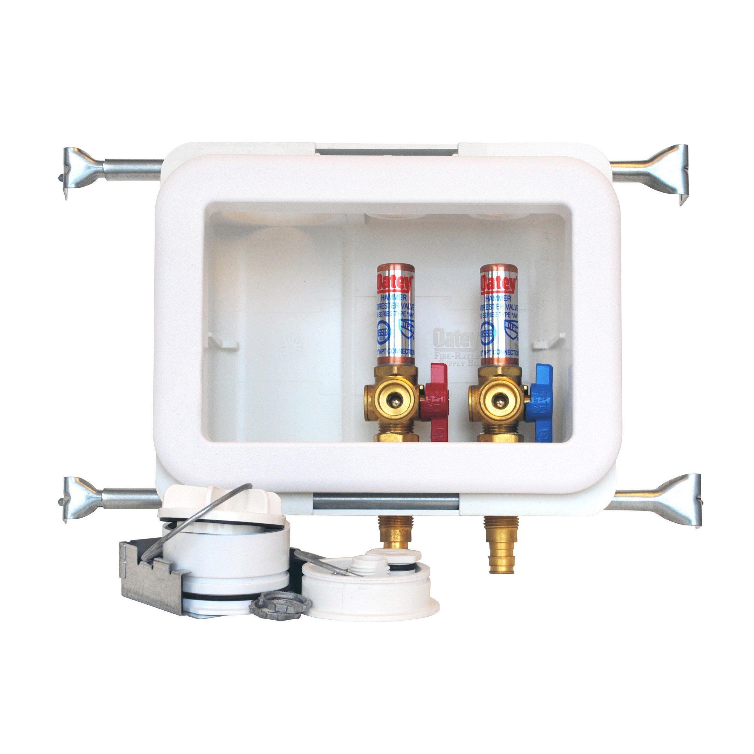 Oatey&reg; White 10-1/10 in x 8-9/25 in x 3-23/25 in Washing Machine Supply Box 