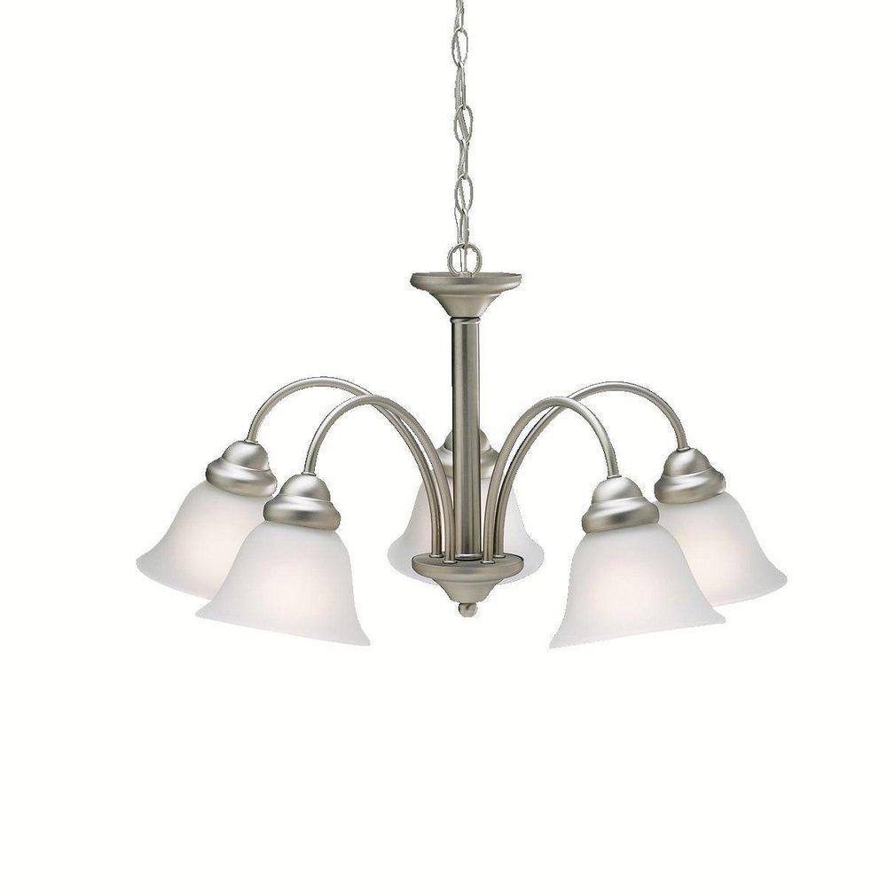 Kichler Lighting Brushed Nickel 13-3/4 in. 100W 5-Light Medium Chandelier with Satin Etched 