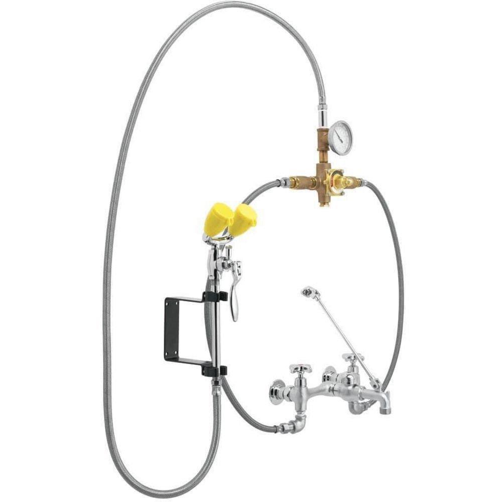 Speakman Rough Chrome Plated Combination Service Sink Faucet and Fixed Mount Eyewash with SE-370 Thermostatic Mixing Valve, 14.4lbs 