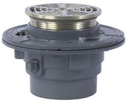 2 in. Push On Cast Iron Floor Drain with 5 in. Round Nickel Bronze Strainer
