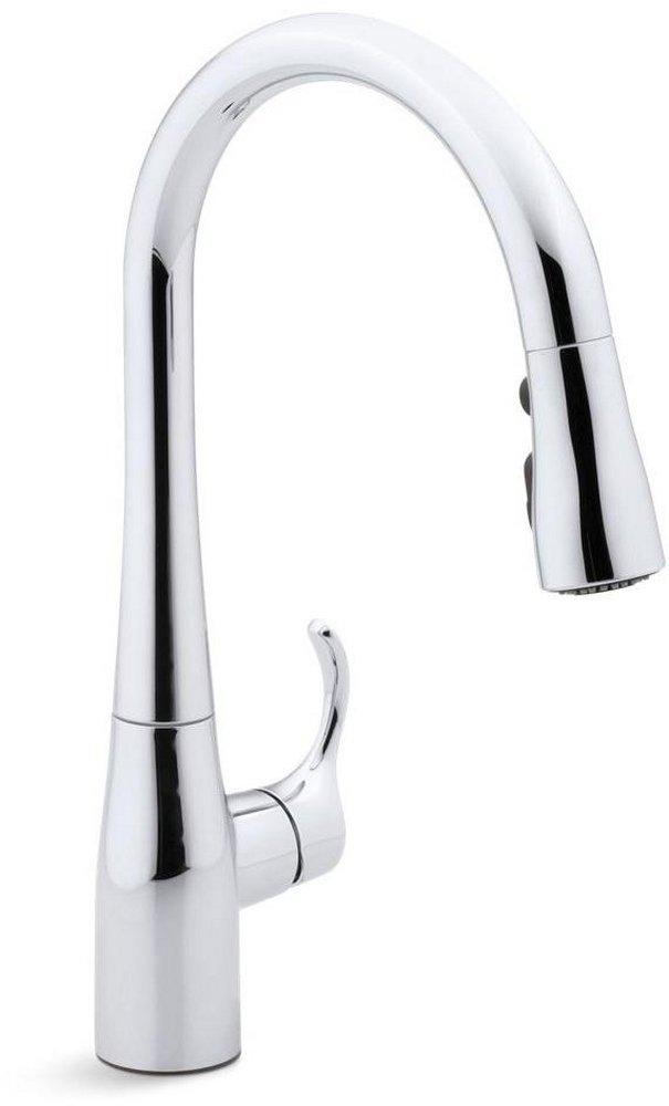 KOHLER Polished Chrome Single Handle Pull Down Kitchen Faucet with Three-Function Spray, Magnetic Docking and Sweep Spray Technology 