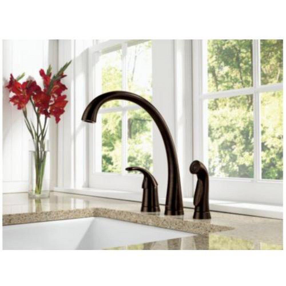 Delta Faucet Brilliance&reg; Stainless Single Handle Widespread Kitchen Faucet 
