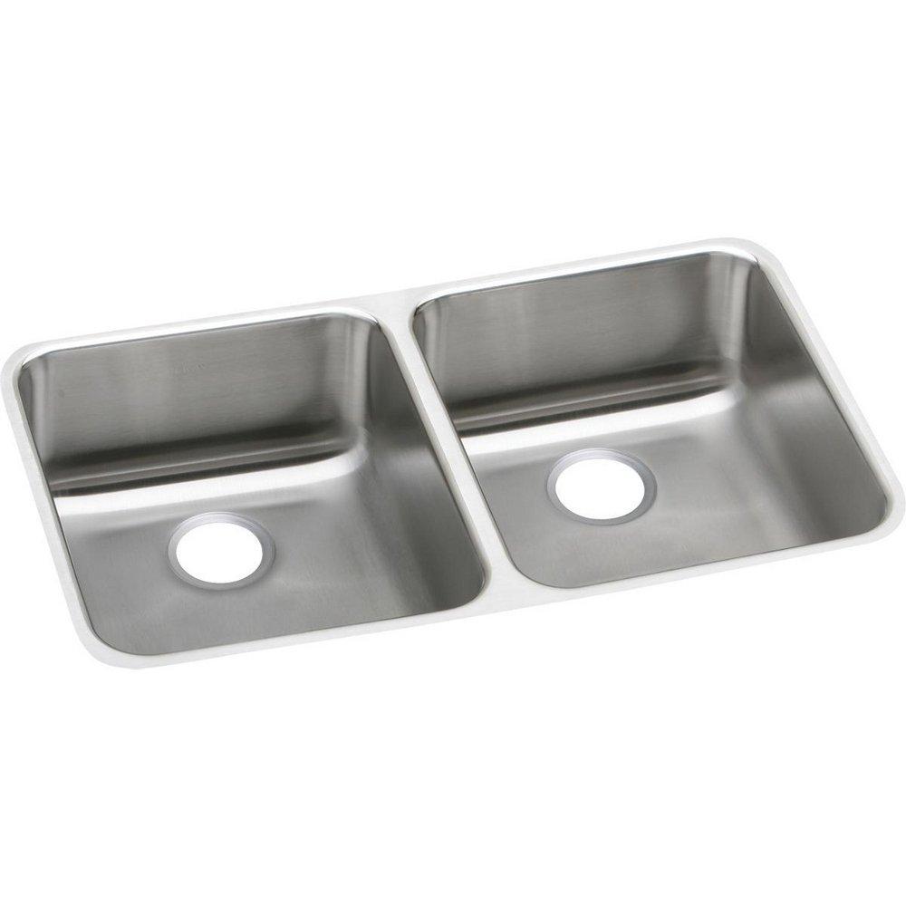 Elkay Lustertone 30-3/4 x 18-1/2 in. No Hole Stainless Steel Double Bowl Undermount Kitchen Sink 