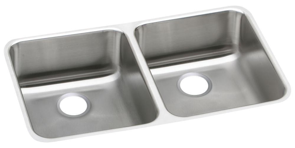 Elkay Lustrous Satin 30-3/4 x 18-1/2 in. No Hole Stainless Steel Double Bowl Undermount Kitchen Sink 