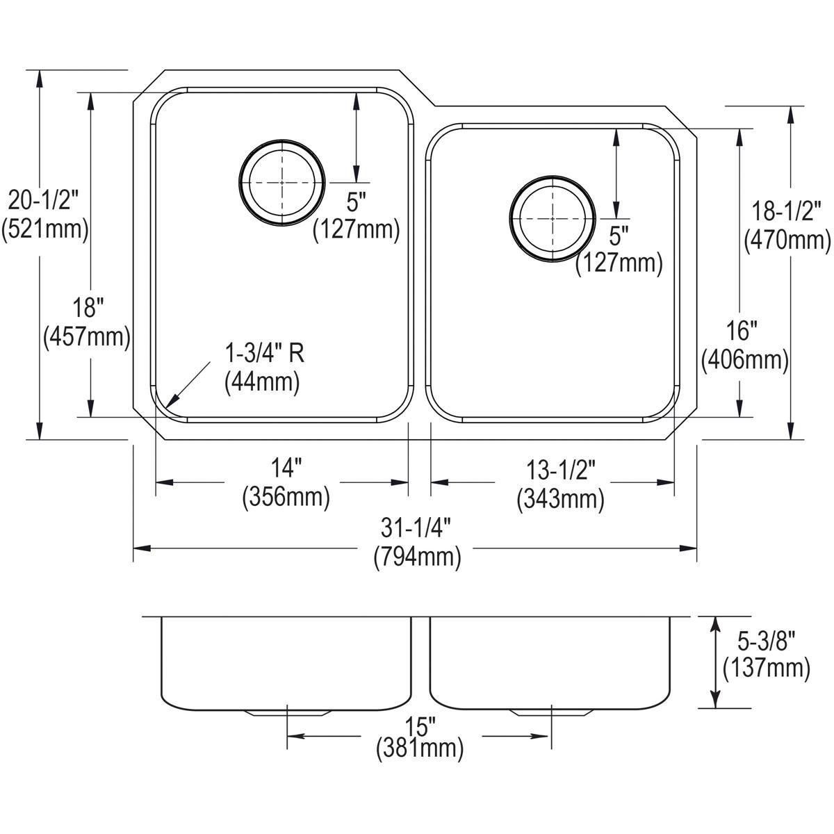 Elkay Lustrous Satin 31-1/4 x 20-1/2 in. Stainless Steel Double Bowl Undermount Kitchen Sink 