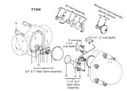 1" FT450 Float & Thermostatic Steam Trap Mechanism Assembly with Float, 4.5 bar, A B C D E F G