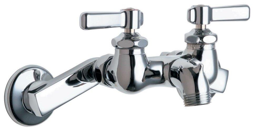 Chicago Faucets Polished Chrome Two Lever Handle Wall Mount Service Faucet 