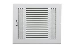10 x 4 in. 3-Way Stamped Steel Ceiling & Sidewall Register in White - 1/3 in. Spaced Fins