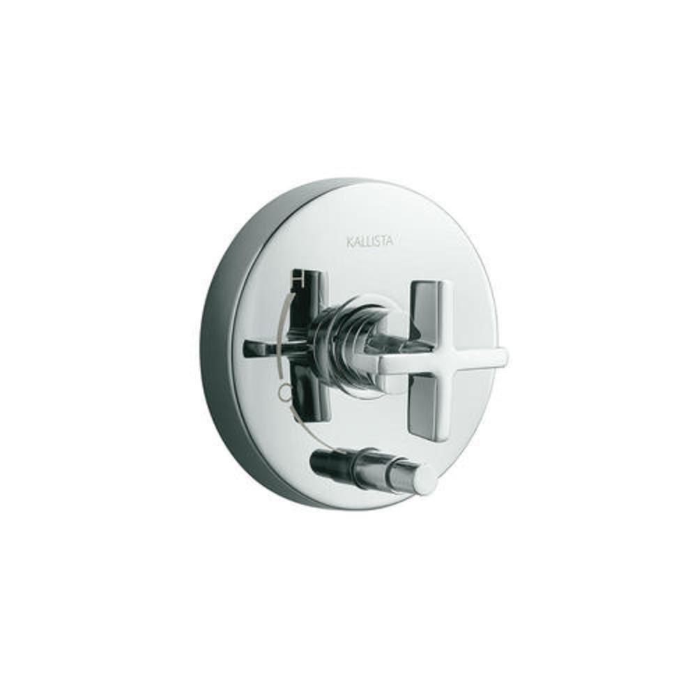 Kallista Polished Chrome Tub and Shower Pressure Balancing Valve Trim with Single Cross Handle and Diverter 