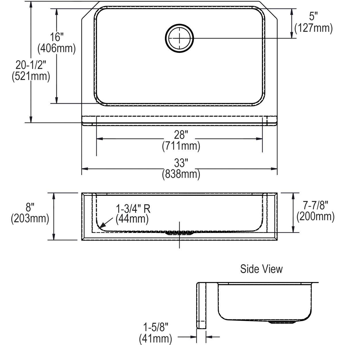 Dayton Radiant Satin 16-1/2 x 18-1/4 in. No Hole Stainless Steel Single Bowl Undermount Kitchen Sink 