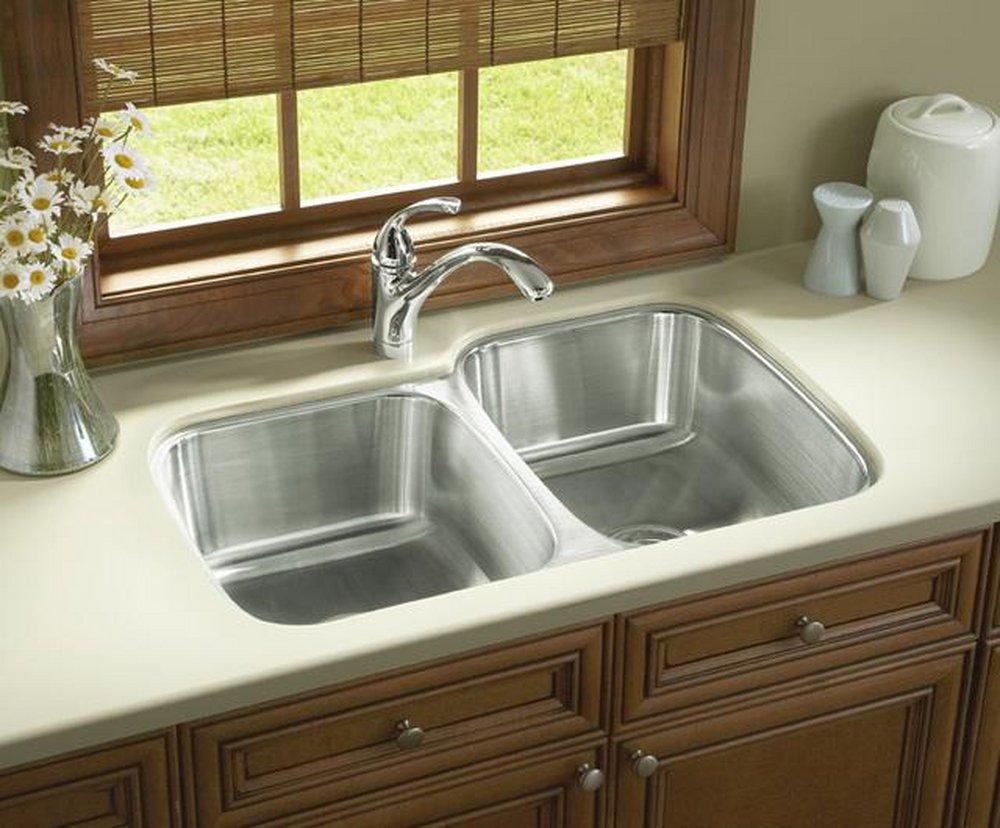 Sterling Luster Stainless Steel 31-1/2 x 20-1/2 in. No Hole Stainless Steel Double Bowl Undermount Kitchen Sink 