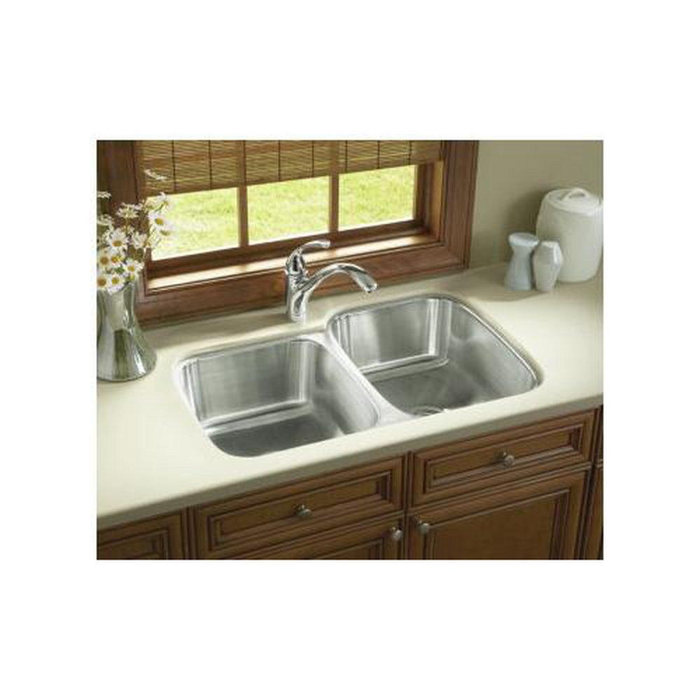 Sterling Luster Stainless Steel 31-1/2 x 20-1/2 in. No Hole Stainless Steel Double Bowl Undermount Kitchen Sink 