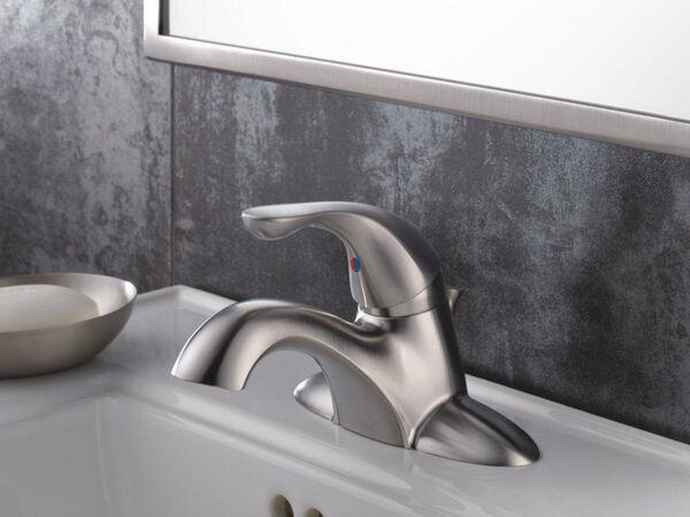 Delta Faucet Brilliance&reg; Stainless Single Handle Centerset Bathroom Sink Faucet 