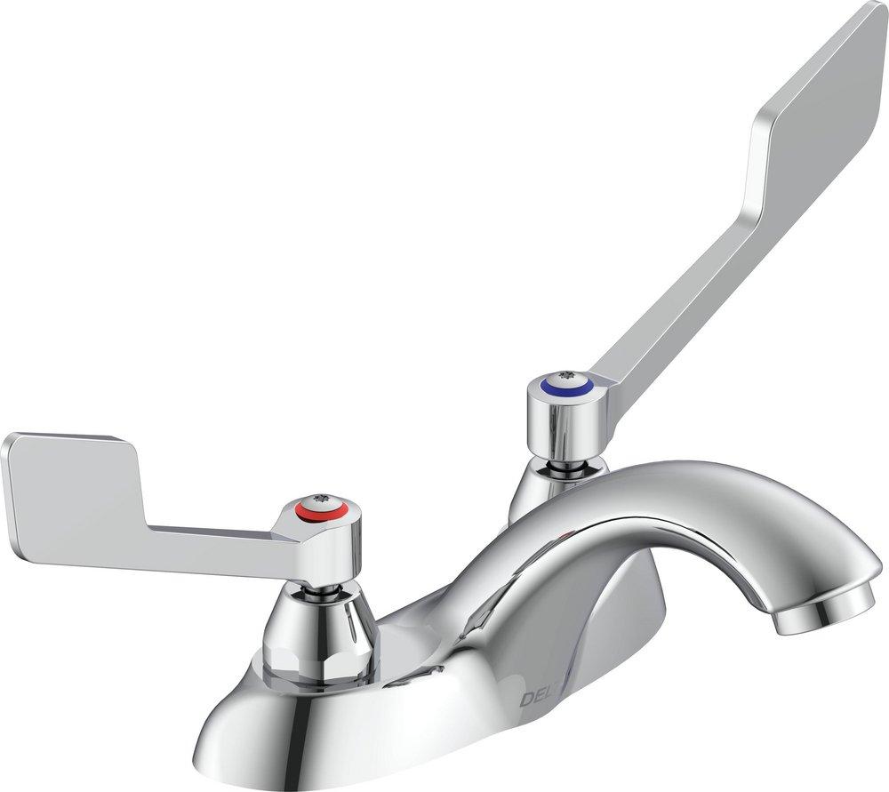 Delta Faucet Polished Chrome Two Handle Wristblade Deck Mount Service Faucet 