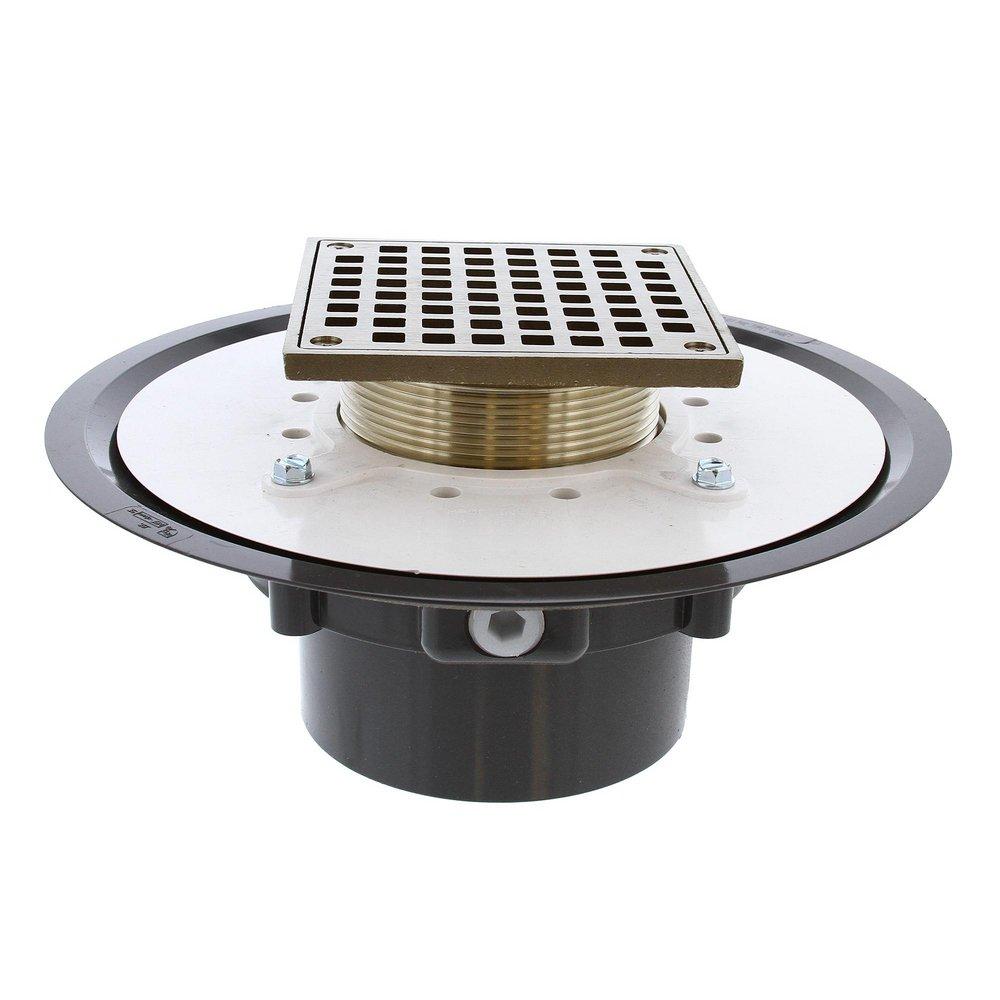 4 in. Heavy Duty PVC Drain Base with 3-1/2 in. Metal Spud and 5 in. Nickel Bronze Strainer 