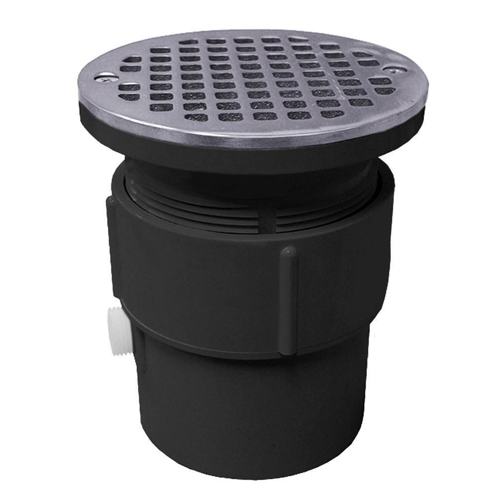 3 x 4 in. PVC Pipe Fit Drain Base with 3-1/2 in. Plastic Spud and 5 in. Chrome Plated Strainer 