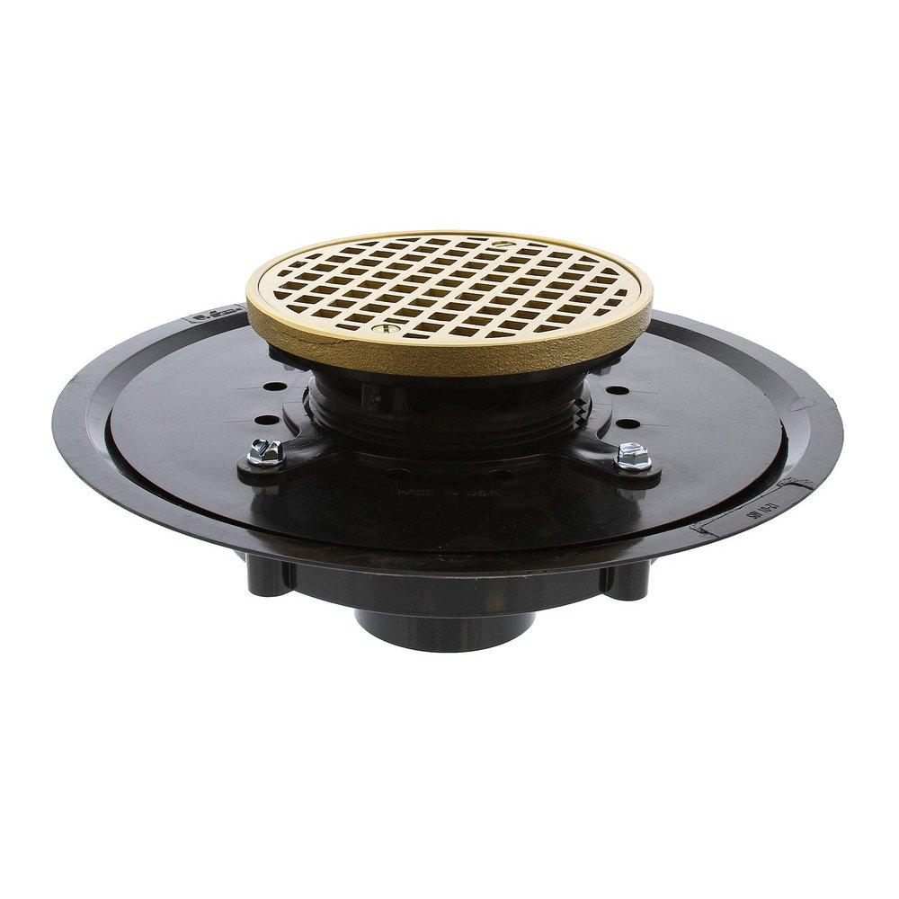 2 in. Heavy Duty ABS Drain Base with 3-1/2 in. Plastic Spud and 5 in. Polished Brass Strainer with Ring 