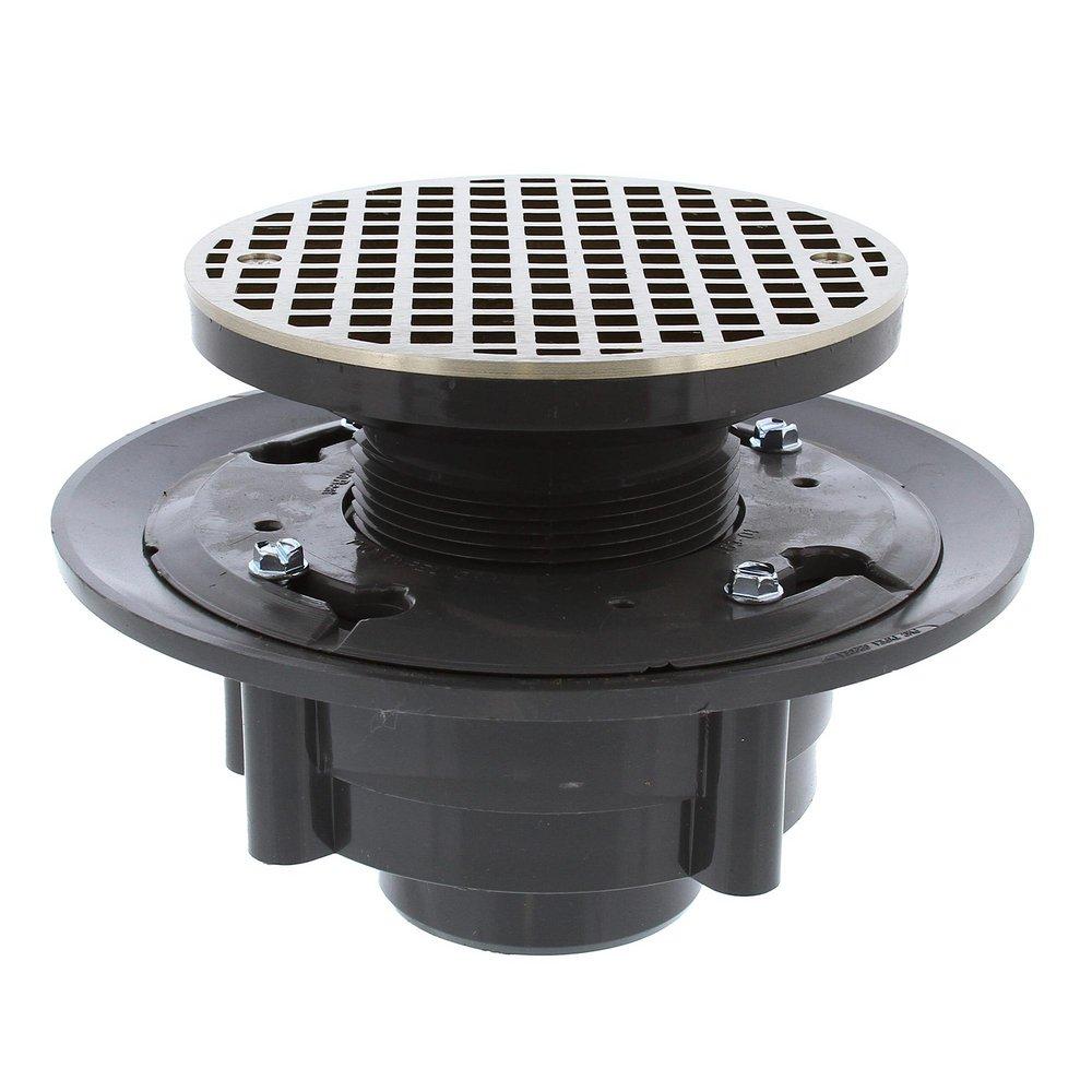 2 x 3 in. Heavy Duty PVC Drain Base with 3 in. Plastic Spud and 6 in. Nickel Bronze Strainer 