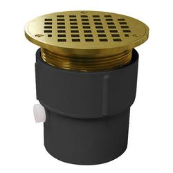 3 x 4 in. PVC Pipe Fit Drain Base with 3-1/2 in. Metal Spud and 5 in. Strainer in Polished Brass