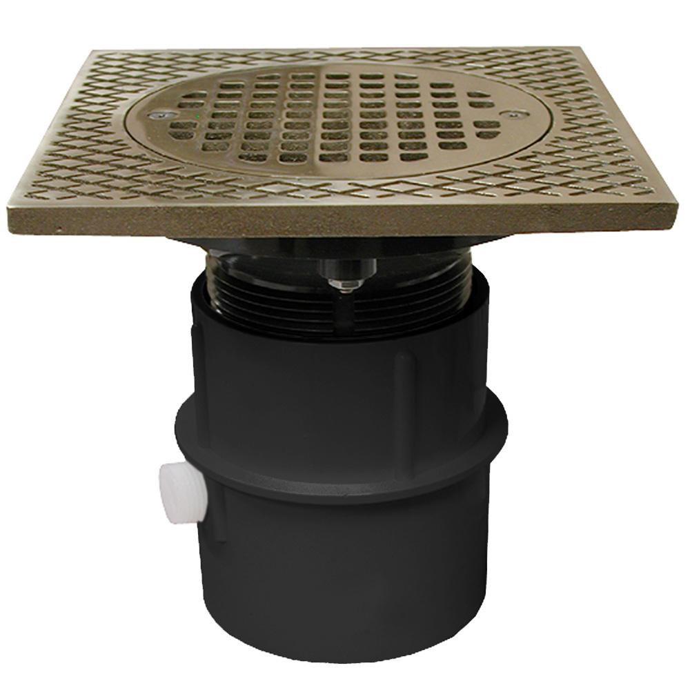 3 in. PVC Over Pipe Fit Drain Base with 3 in. Plastic Spud and 5 in. Nickel Bronze Strainer 