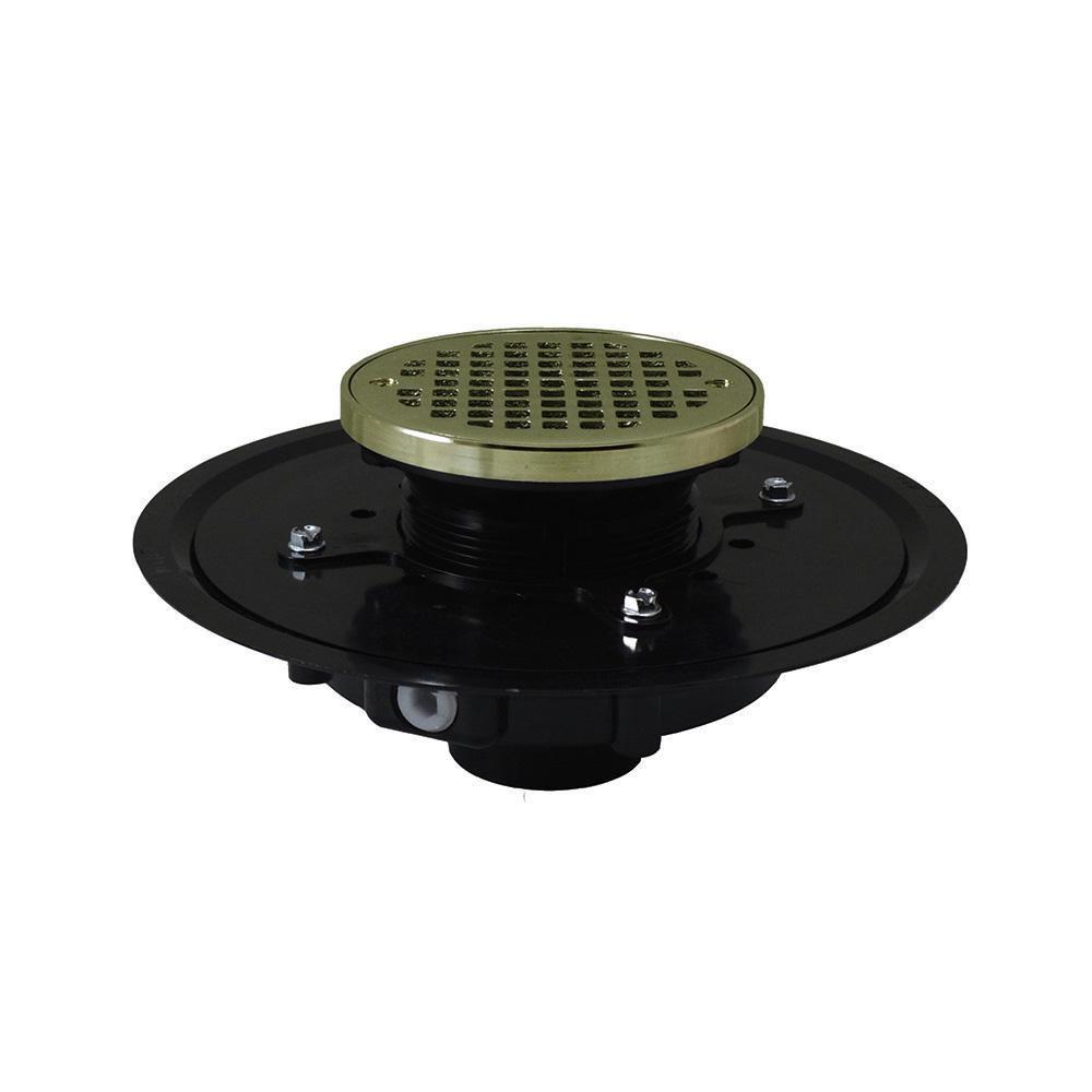 4 in. Heavy Duty ABS Drain Base with 3-1/2 in. Plastic Spud and 6 in. Nickel Bronze Strainer with Ring 
