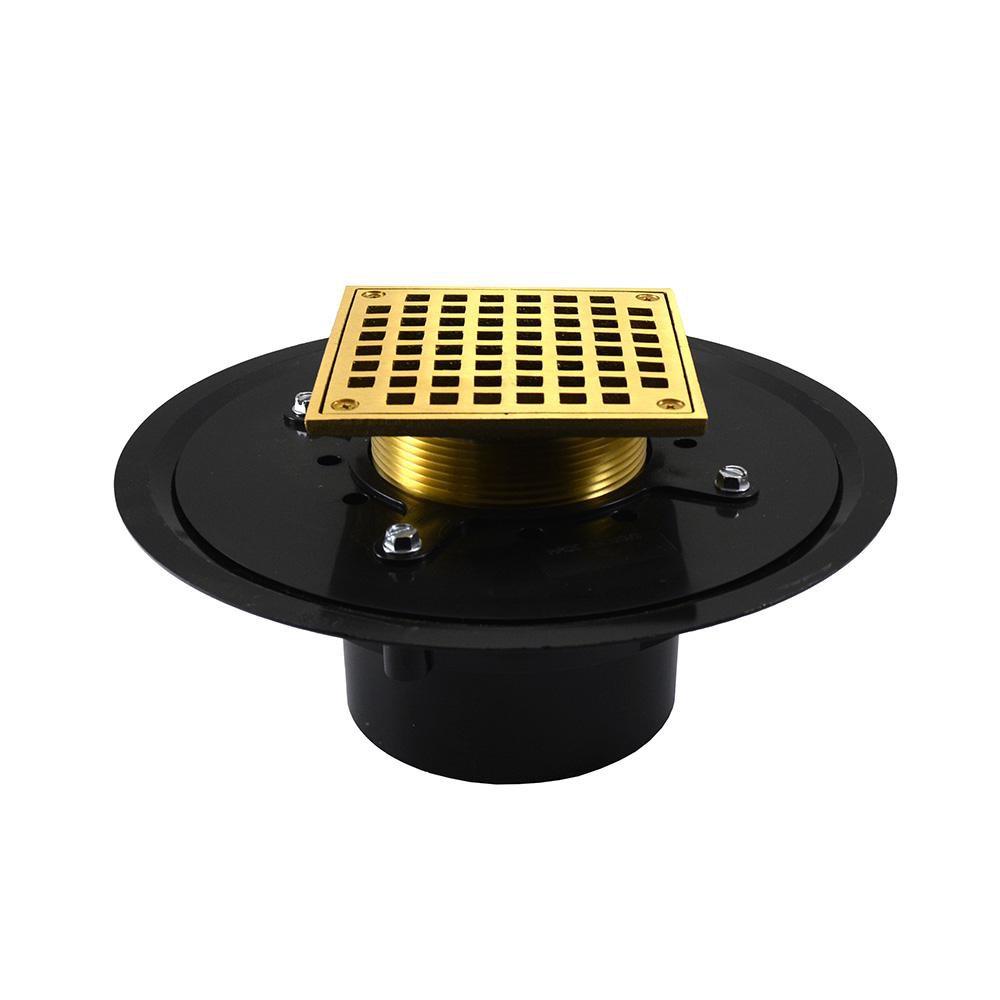 2 in. Heavy Duty ABS Drain Base with 3-1/2 in. Metal Spud and 6 in. Polished Brass Strainer 