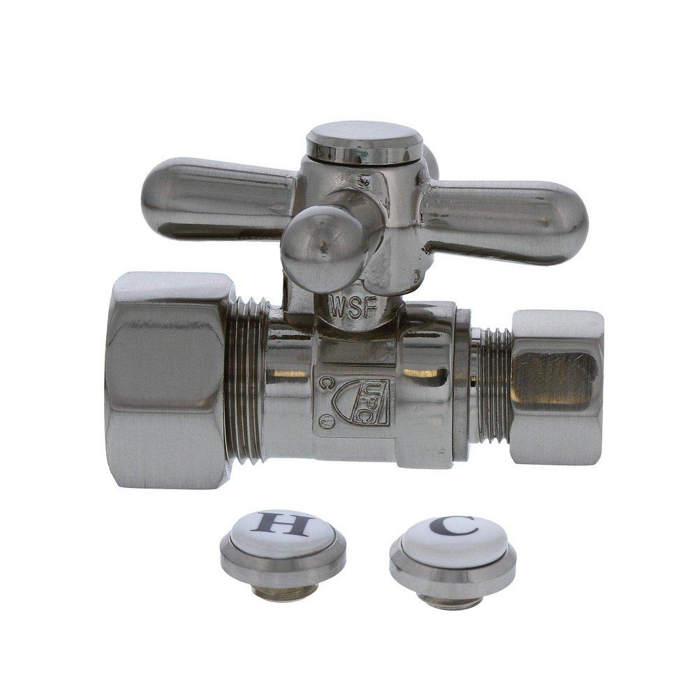 Jones Stephens Brushed Nickel OD Compression Cross Straight Supply Stop Valve in Brushed Nickel 