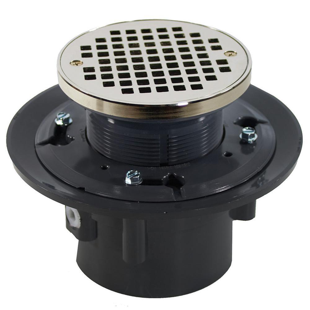 3 x 4 in. Heavy Duty PVC Drain Base with 3-1/2 in. Plastic Spud and 5 in. Nickel Bronze Strainer with Ring 