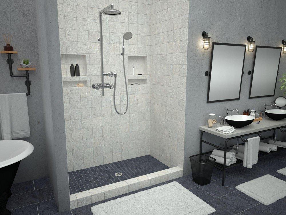 Tile Redi USA Polished Chrome 30 in. Single Curb Shower Base with Center Drain 