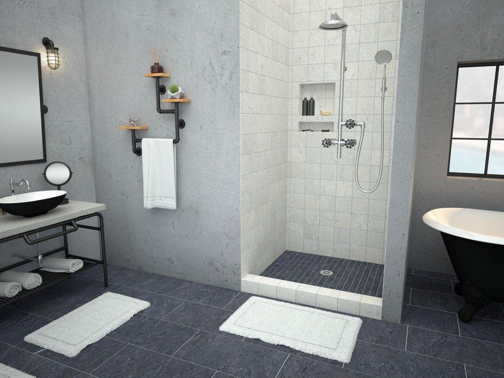 Tile Redi USA Polished Chrome 36 x 36 in. Single Threshold Center Drain Shower Base 