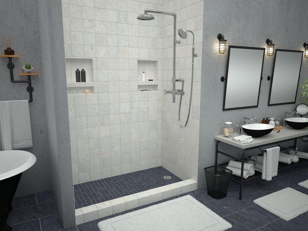 Tile Redi USA Polished Chrome 42 in. Single Curb Shower Base with Right Hand Drain 