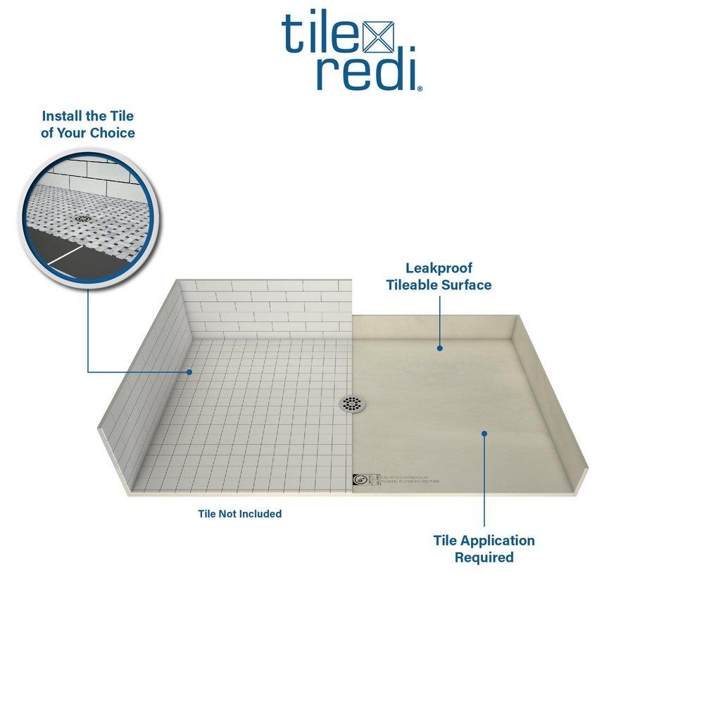 Tile Redi USA Polished Chrome 42 in. ADA Barrier Free Shower Base with Right Hand Drain 