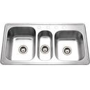 Houzer Lustrous Satin 41-5/16 x 22 in. 4 Hole Stainless Steel Triple Bowl Drop-in Kitchen Sink 